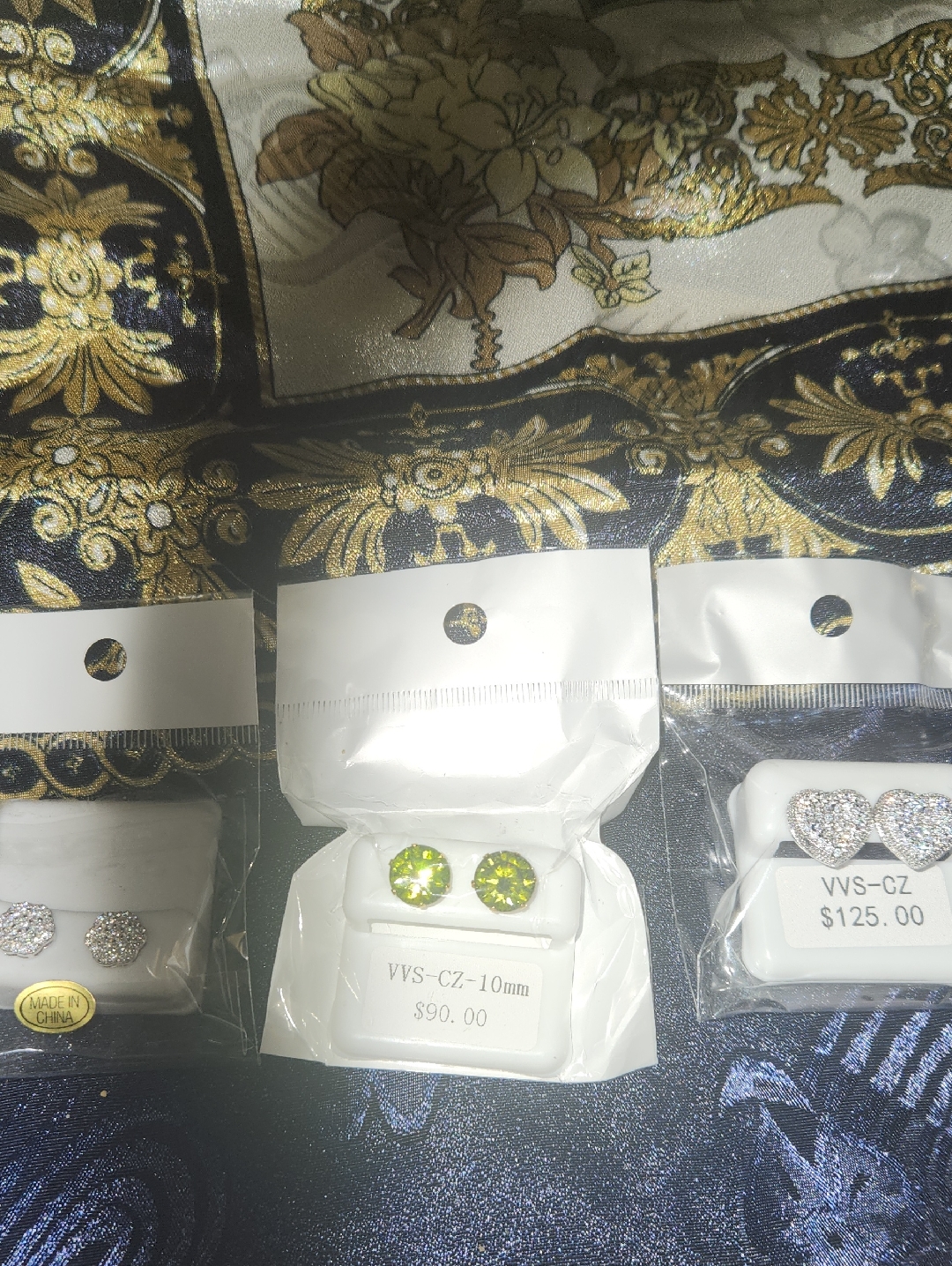 3 Piece Bundle Green And Silvervcubic Zirconia Stud Earrings - Vvs-Cz